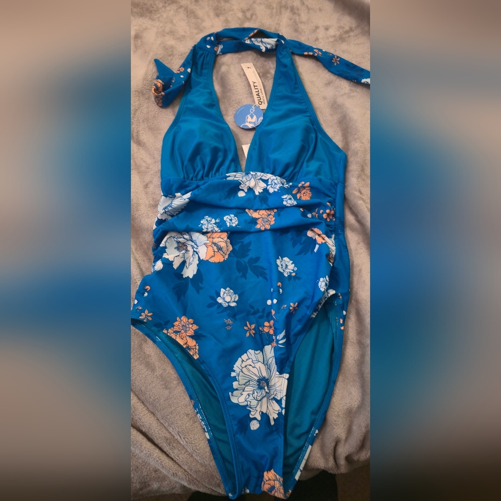 Cupshe Floral Blue One-Piece Swimsuit